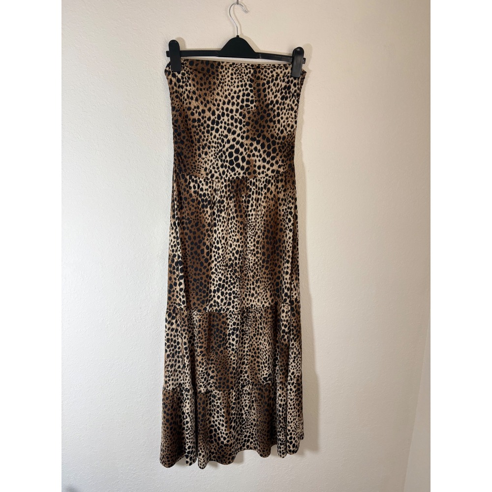 Lapis Strapless Maxi Dress Large Brown Leopard Print Ruched Tiered